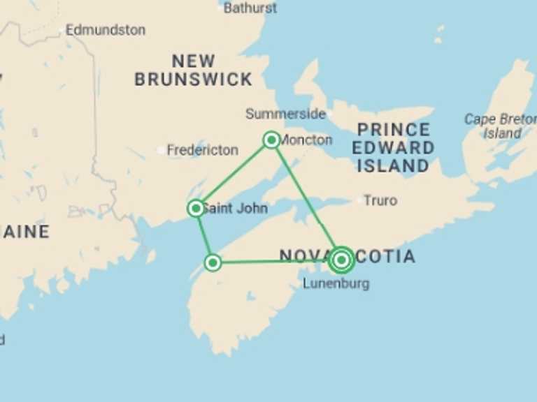 Map itinerary of North America Tour in June 2026 with 4 destination visits for the trip: Best of the Bay of Fundy - 7 days