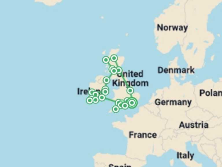 Map itinerary of London Tour in September 2026 with 1 destination visits for the trip: Romantic Britain and Ireland - Premium