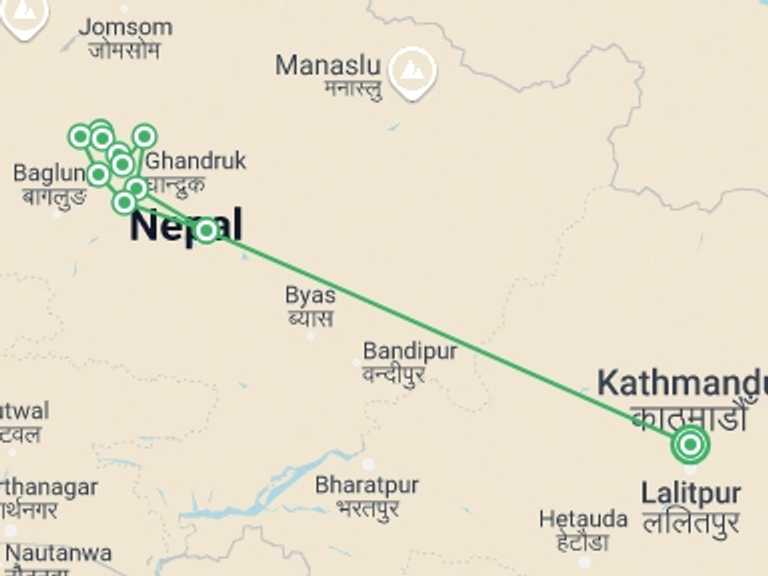 Map itinerary of Nepal Tour in Winter with 10 destination visits for the trip: Khopra Ridge Community Trek