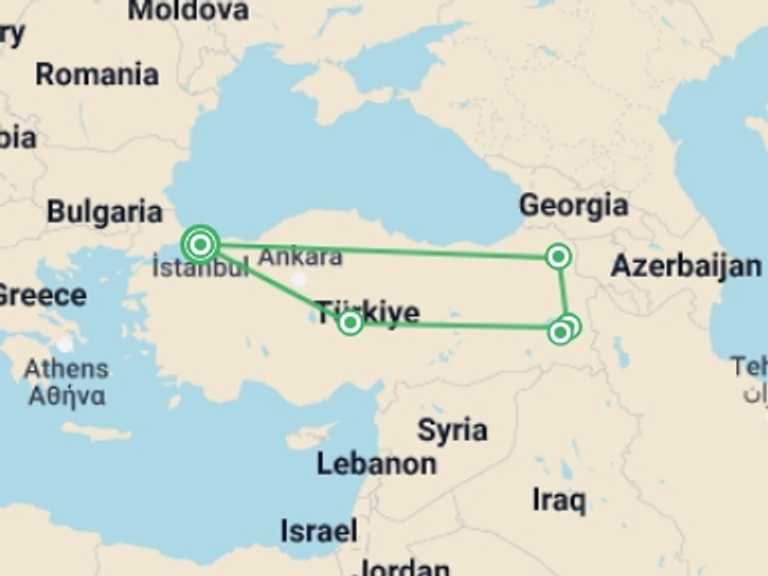 Map of 9-Day Cappadocia Tour with 4 destination visits for the trip: Private Fire of Mesopotamia Tour