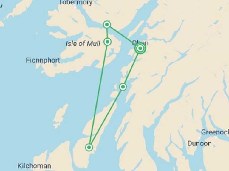 Map of 8-Day Scotland Tour with 5 destination visits for the trip: Scotland by Bike and Boat