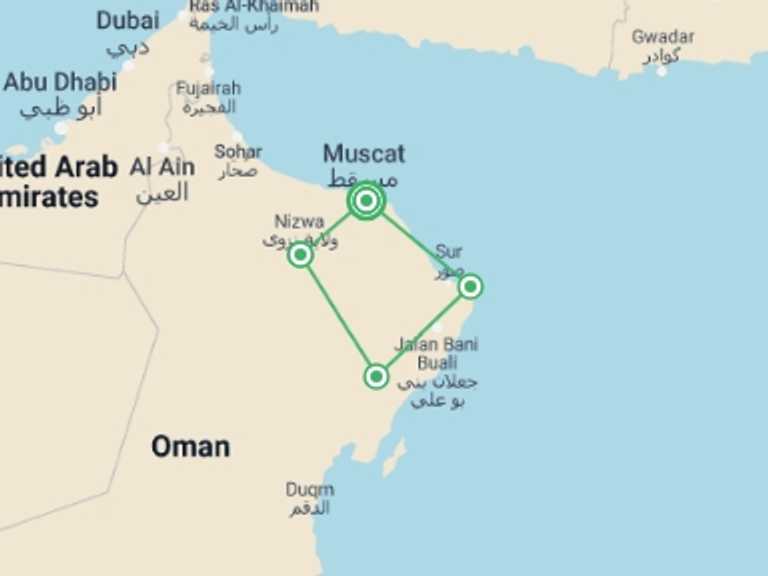 Map of a Shopping and Markets Tour with 4 destination visits for the trip: Highlights of Oman