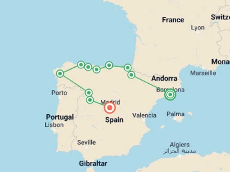 Map of Spain Tour with 8 destination visits for the trip: Northern Spain