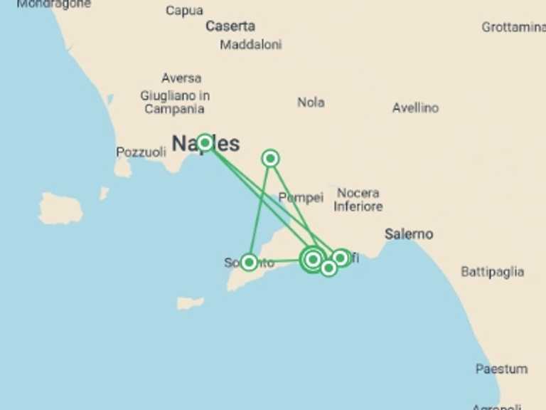 Map of Italy Tour with 8 destination visits for the trip: Walking The Amalfi Coast - Summer Edition