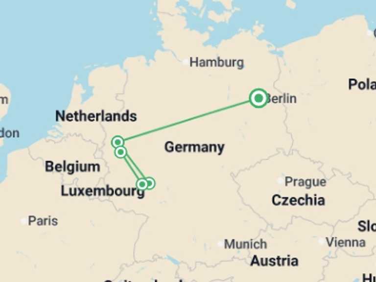 Map itinerary of Germany Tour in Fall with 4 destination visits for the trip: Autumn Scenery Cruise - Standard-MS VISTARIO