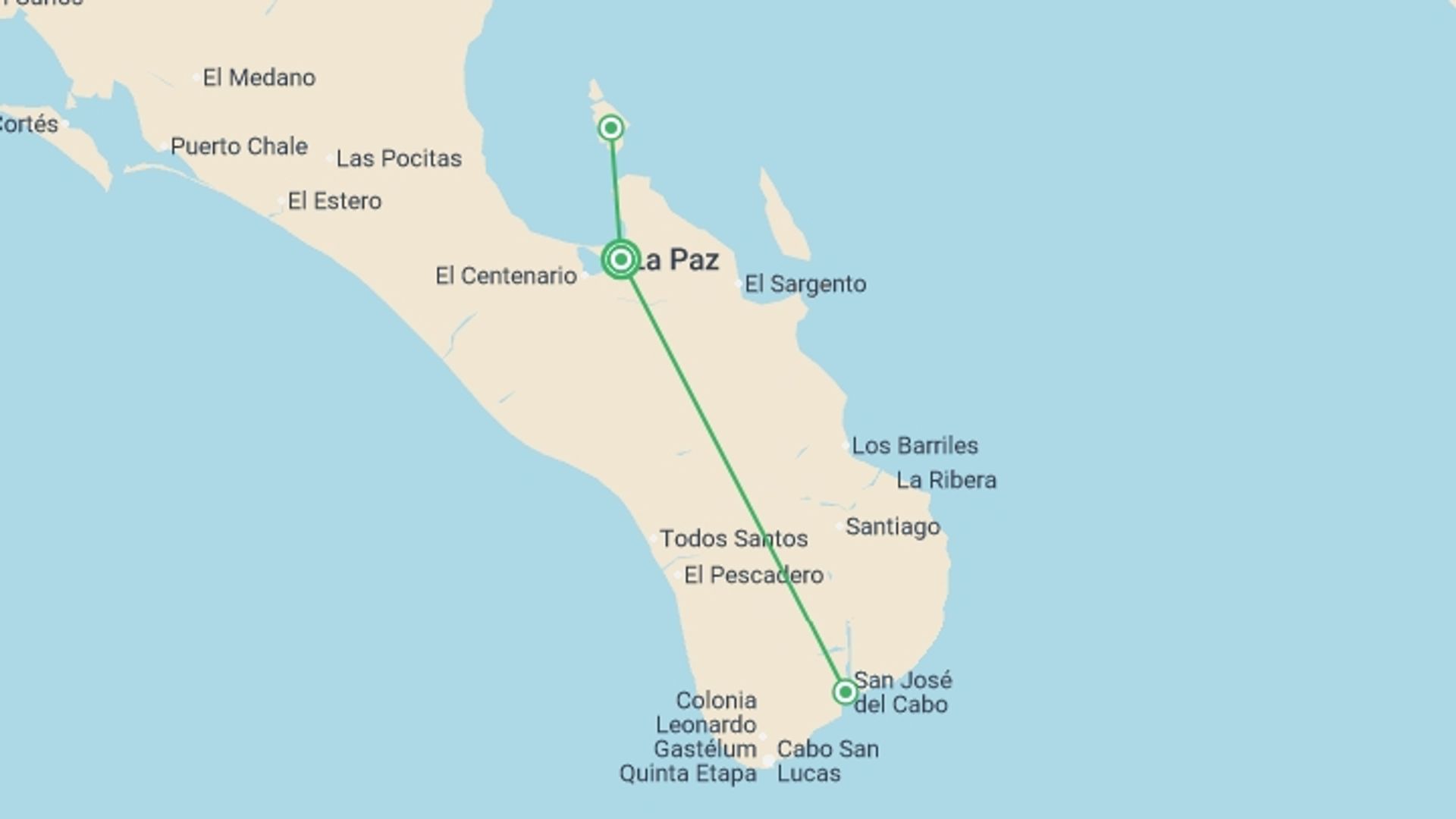 A map showing the tour itinerary for the trip: Baja's Artistic Tapestry & La Paz Seascapes 5D/4N, starting in La Paz, Mexico and ending in La Paz, Mexico going through 0 other destinations.