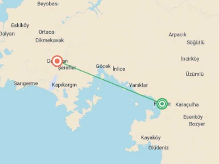 Map of Europe Tour with 3 destination visits for the trip: Fethiye Express - 4 days