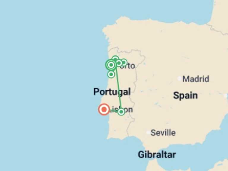 Map of Europe Tour with 4 destination visits for the trip: Portugal's Old-World Charms featuring Douro Valley, Alentejo & Lisbon
