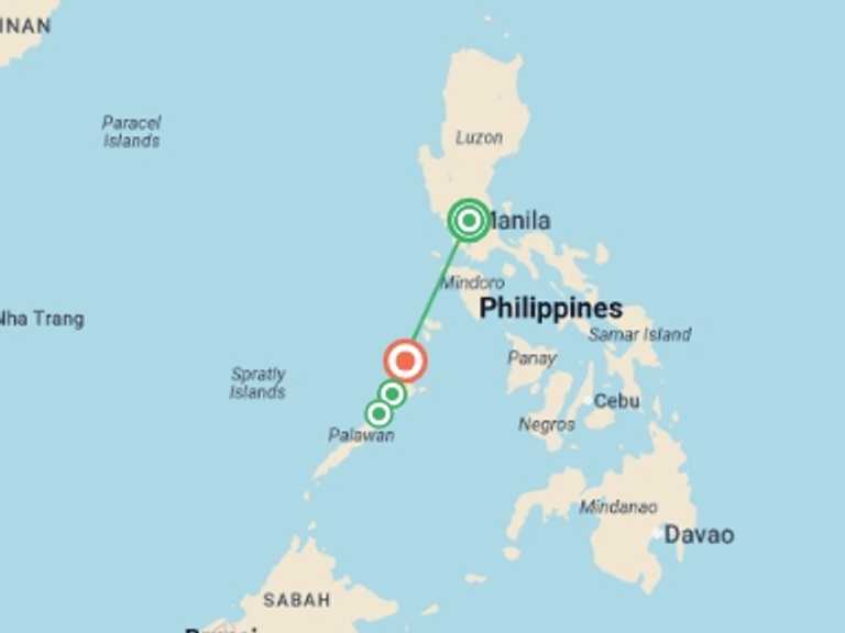 Map of 10-Day Philippines Tour with 4 destination visits for the trip: Best of the Philippines