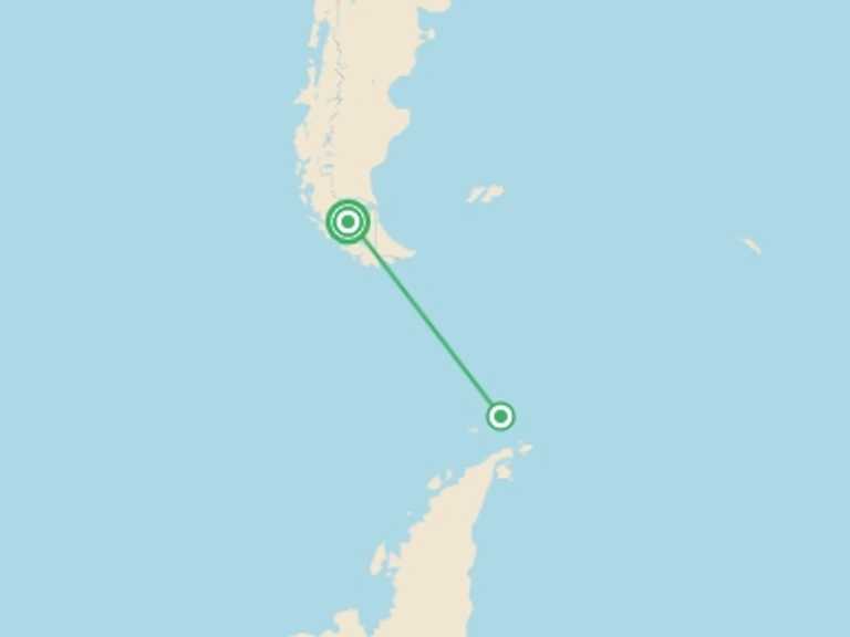Map itinerary of Chile Tour in March 2026 with 3 destination visits for the trip: Antarctic Express: Fly the Drake