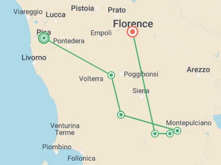 Map of a Wine tasting Tour with 6 destination visits for the trip: Tuscany Walking and Wine