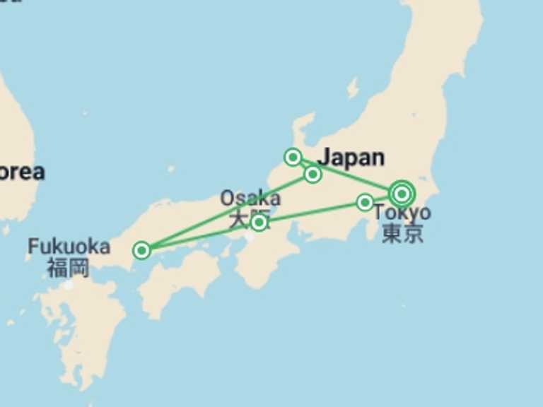 Map of a Local culture Tour with 6 destination visits for the trip: Discover Japan