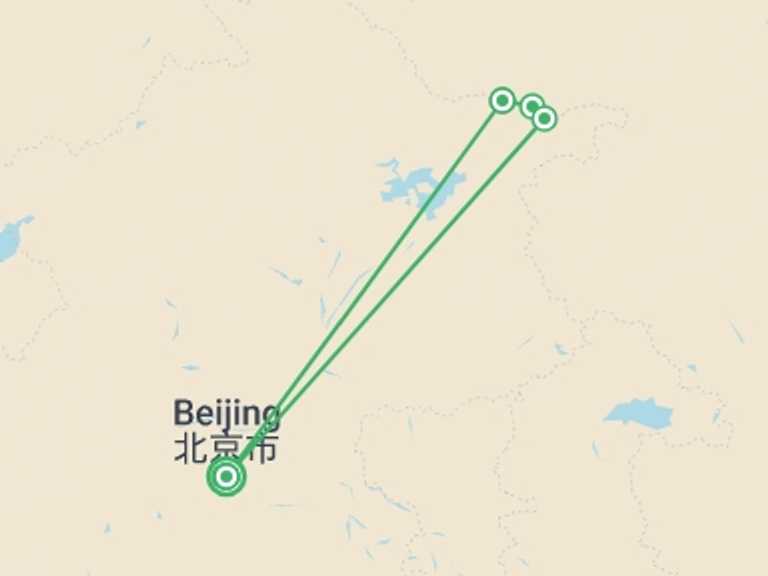 Map itinerary of China Tour in September 2026 with 4 destination visits for the trip: Great Wall Trek