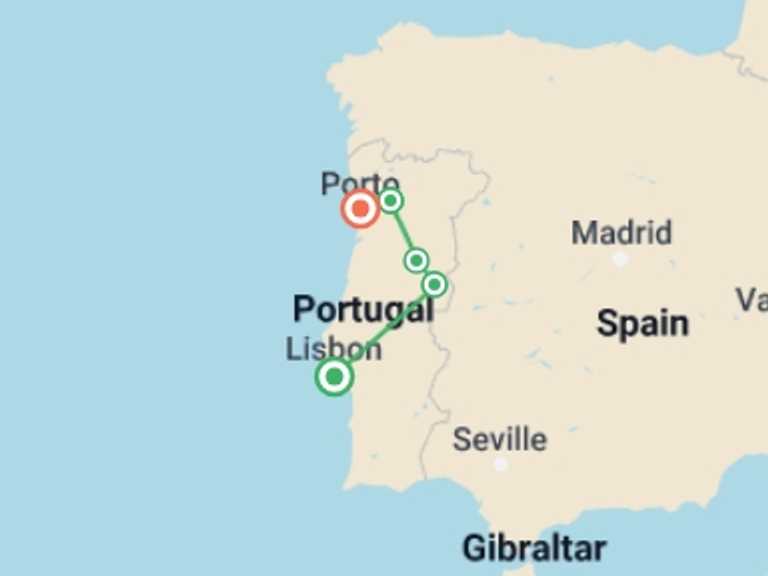 Map of Porto Explorer Tour with 6 destination visits for the trip: Portugal: Village Walks & the Douro Valley