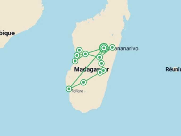 Map of Africa Tour with 12 destination visits for the trip: Madagascar in Depth