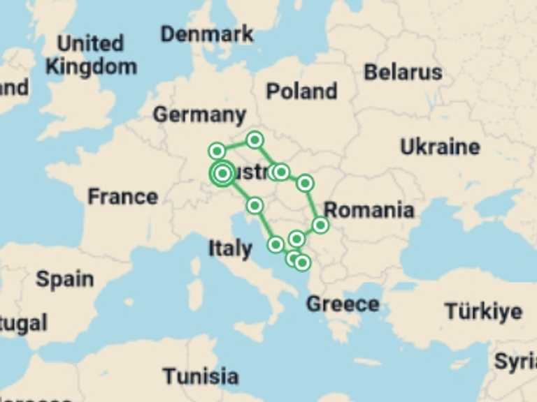Map itinerary of Europe Tour in June 2026 with 10 destination visits for the trip: Croatian & Eastern Delights