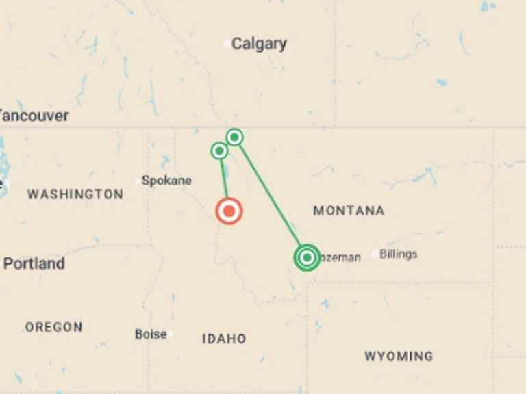Map of USA Tour with 4 destination visits for the trip: Best of Montana