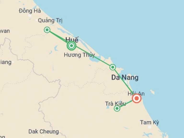 Map of Hoi An Bicycle Tour with 5 destination visits for the trip: Vietnam Heritage by Bicycle