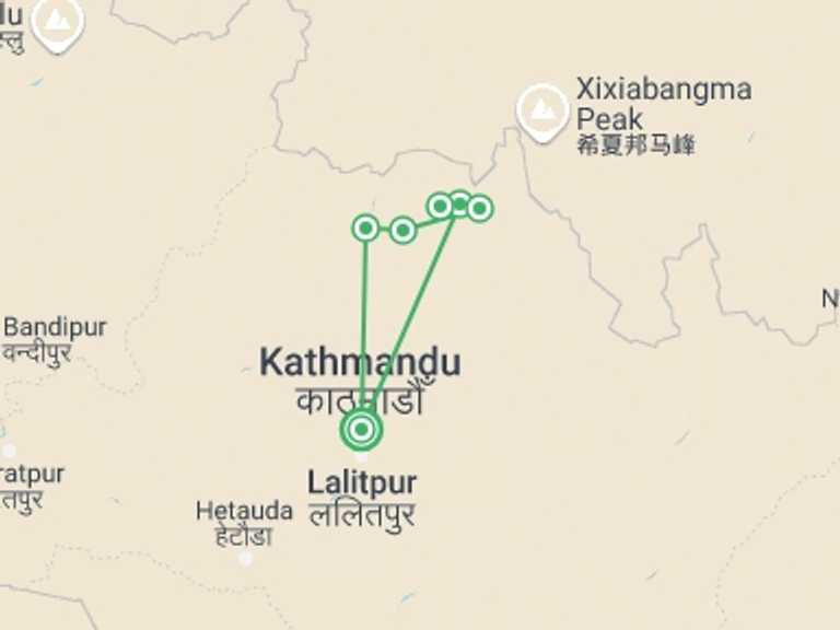 Map of 5-Day Kathmandu Tour with 6 destination visits for the trip: Langtang Trek with Chopper Return