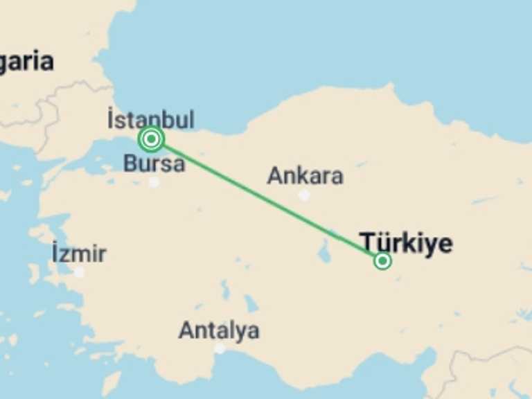 Map of Turkey Tour with 2 destination visits for the trip: Cappadocia Tour
