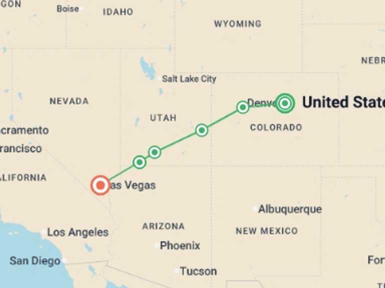 Map of North America Tour with 6 destination visits for the trip: Utah’s Mighty Five and The Rockies featuring 2 days onboard Rocky Mountaineer