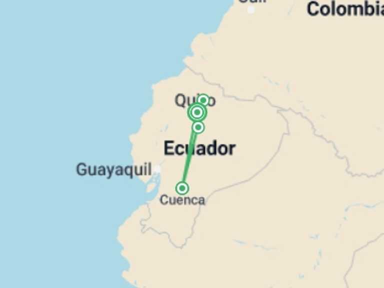 Map of Quito Cultural, religious and historic sites Tour with 4 destination visits for the trip: Highlands of Ecuador