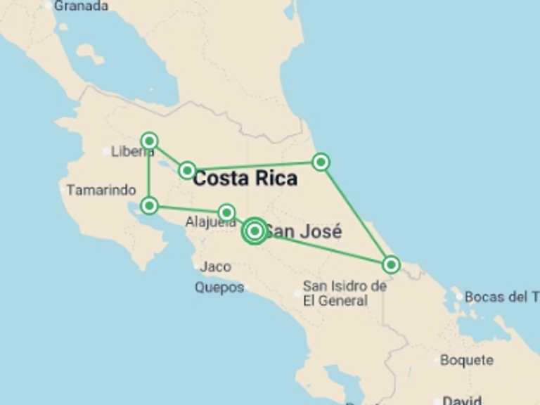 Map of South America Tour with 6 destination visits for the trip: Volcanoes And Cultural Treasures, French-speaking Guide