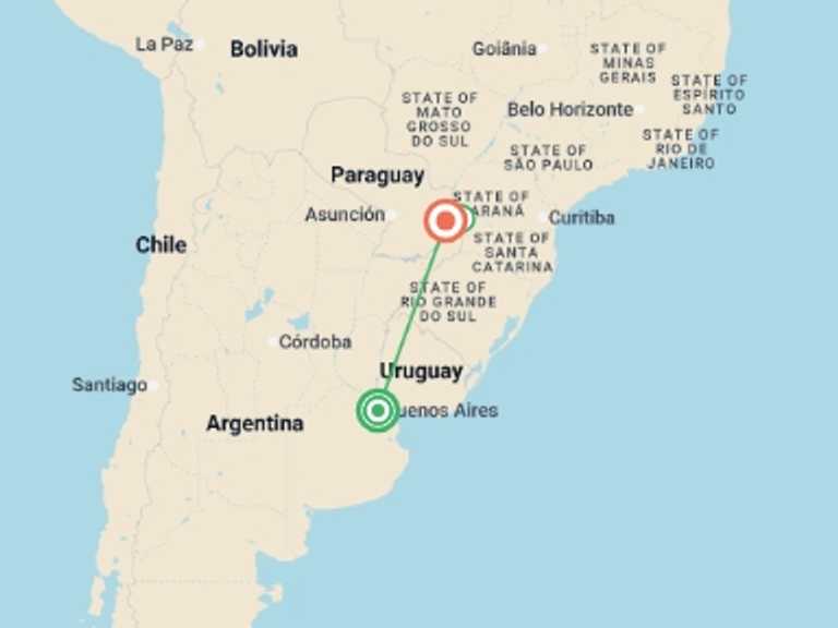 Map of Argentina Walking Tour with 2 destination visits for the trip: Buenos Aires & Iguazu Air-Expedition 7D/6N