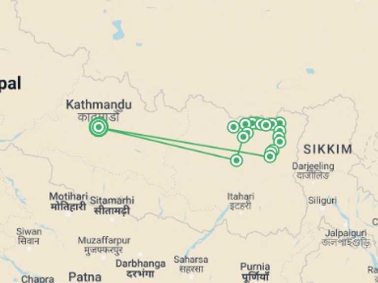 Map of 20-Day Kathmandu Tour with 19 destination visits for the trip: Lumba Sumba Pass Trek