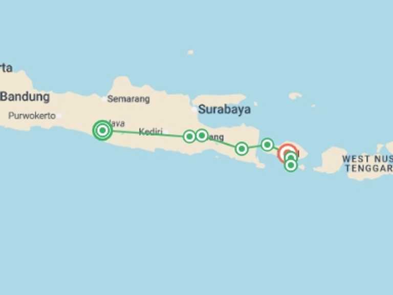 Map of Asia Bicycle Tour with 8 destination visits for the trip: Exotic Java and Bali