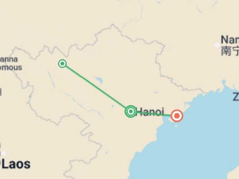 Map of Asia Tour with 3 destination visits for the trip: Northern Vietnam Signature Journey: Hanoi, Sapa, Ninh Binh & Halong Bay