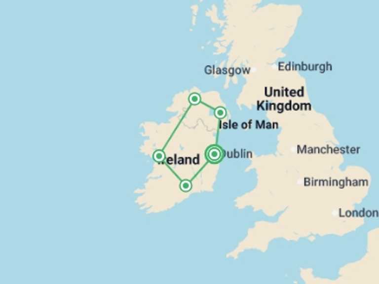 Map of Dublin City sightseeing Tour with 5 destination visits for the trip: Ireland in a Week