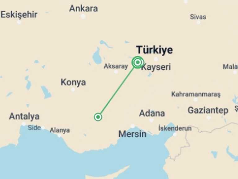 Map of Cappadocia Sightseeing Tour with 1 destination visits for the trip: Cappadocia Short Break