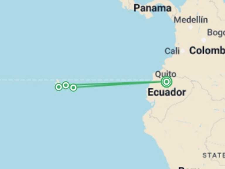 Map of Quito Cultural, religious and historic sites Tour with 4 destination visits for the trip: Galapagos Discovery