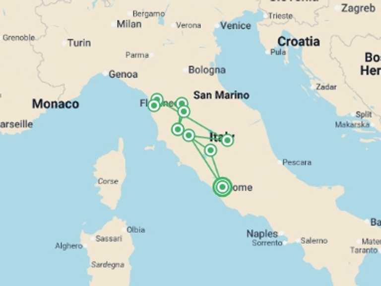 Map of Italy Chill out Tour with 5 destination visits for the trip: Tuscan Escape