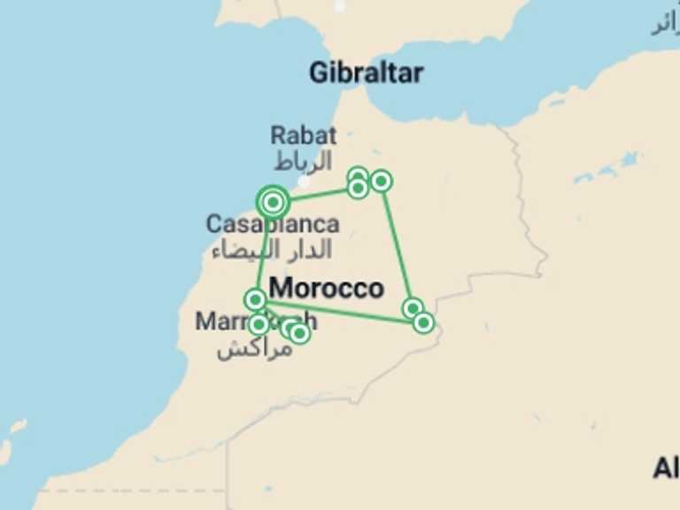 Map of 8-Day Marrakech Tour with 6 destination visits for the trip: Morocco on a Shoestring