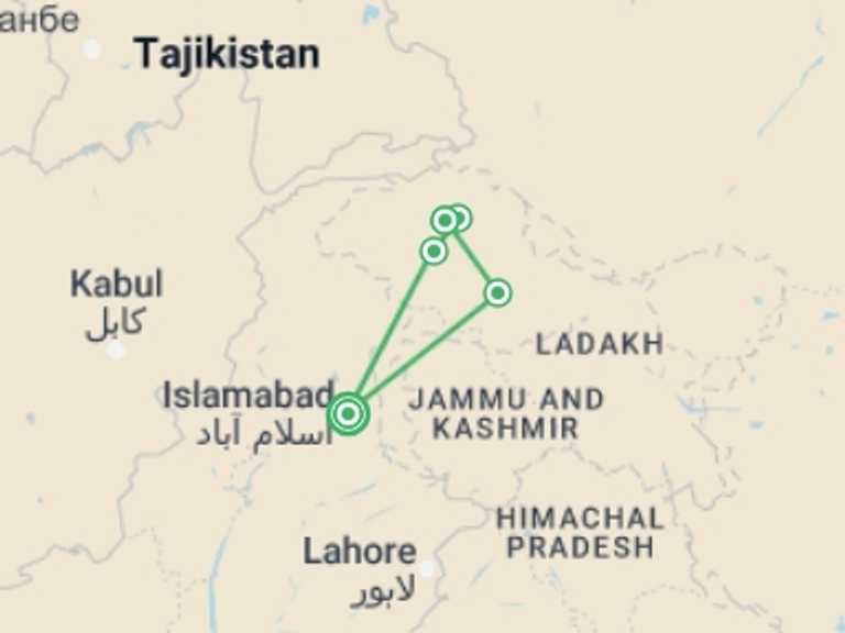 Map of Islamabad Tour with 5 destination visits for the trip: High Peaks of Pakistan