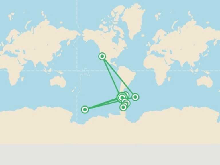 Map of South America Tour with 9 destination visits for the trip: Extended Falklands, South Georgia & Antarctic Circle (Ocean Albatros)