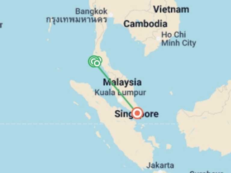 Map of Phuket City sightseeing Tour with 4 destination visits for the trip: Islands Of Thailand And Singapore
