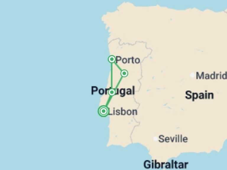 Map itinerary of Europe Tour in January 2027 with 4 destination visits for the trip: North Of Portugal, German-speaking Guide
