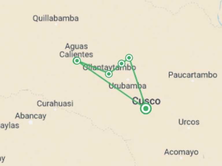 Map of 4-Day Cusco Tour with 6 destination visits for the trip: 4 Day - Lares Trek to Machu Picchu | Group Tour