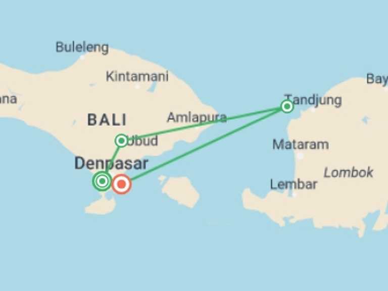 Map of Indonesia Local boat rides Tour with 4 destination visits for the trip: Bali Island Hopping