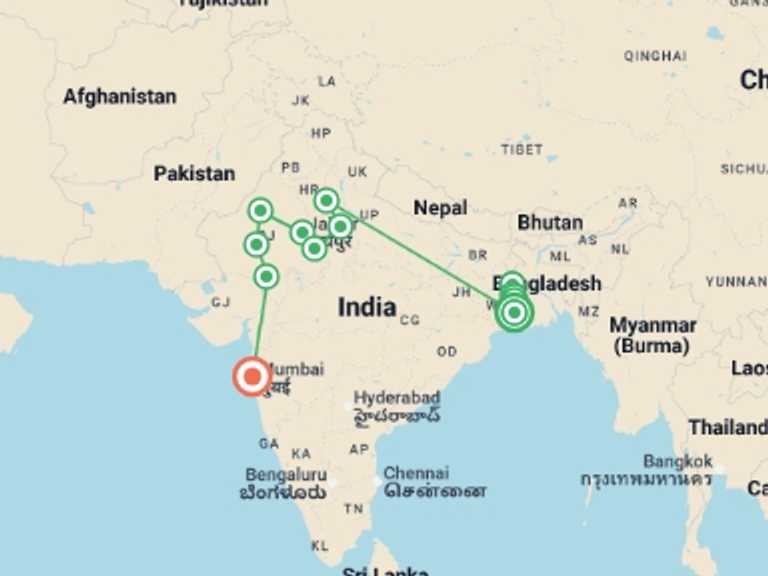 Map of Jaipur Tour with 13 destination visits for the trip: Cruise & Rail: The Sacred Ganges & the Maharajas' Express (2027)