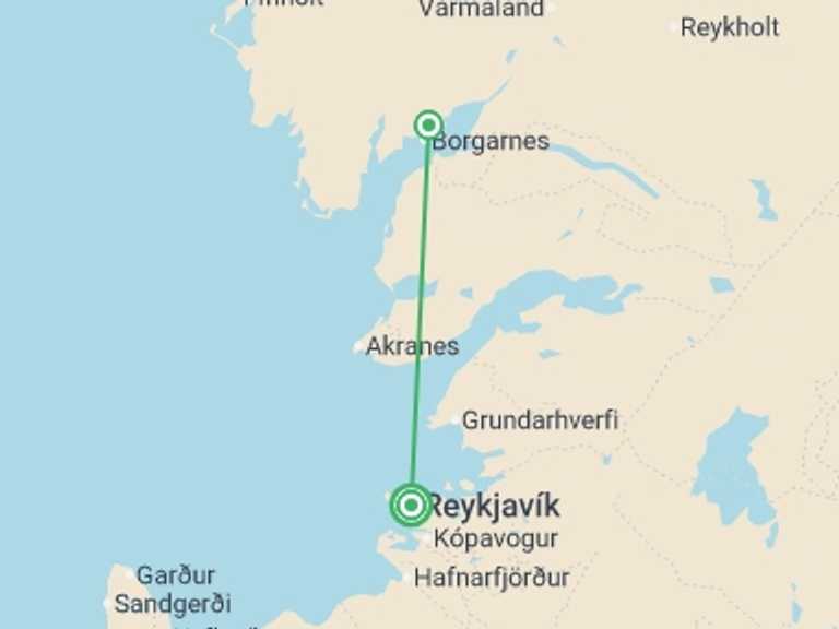 Map itinerary of Northern Europe Tour in Spring with 4 destination visits for the trip: Best of Iceland featuring the Northern Lights