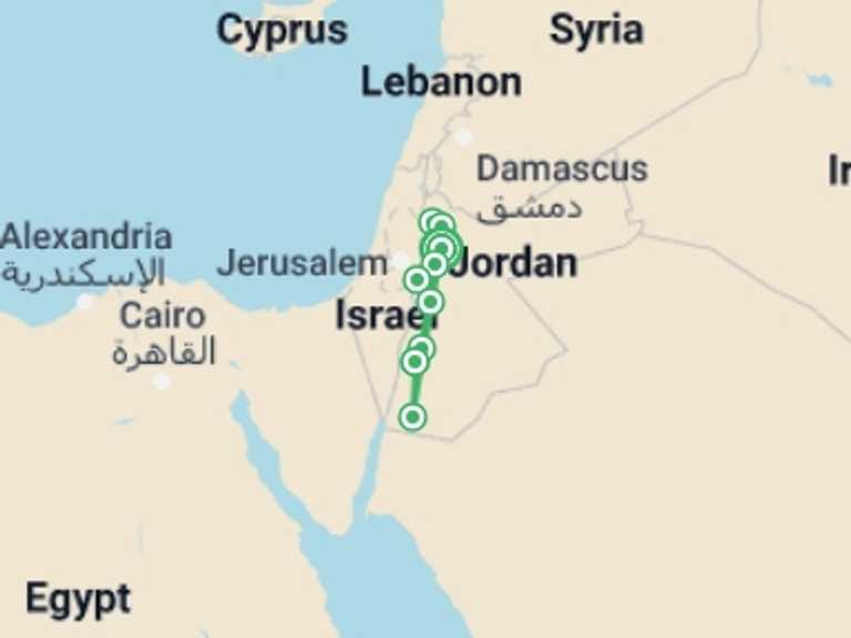 Map of Amman Cultural, religious and historic sites Tour with 7 destination visits for the trip: Experience Jordan: 8-Day Tour