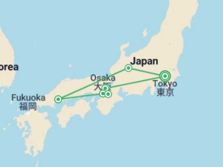 Map itinerary of Osaka Tour in September 2025 with 7 destination visits for the trip: Japan Family Tour: Explore the Best of Japan