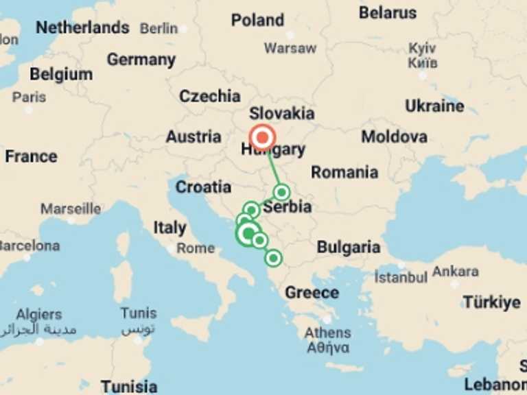 Map itinerary of Budapest Tour in Fall with 7 destination visits for the trip: Balkans Discovery