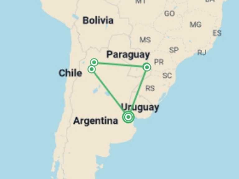 Map of Puerto Iguazu Waterfalls Tour with 5 destination visits for the trip: Buenos Aires, Puerto Iguazú & Salta - 10 Days