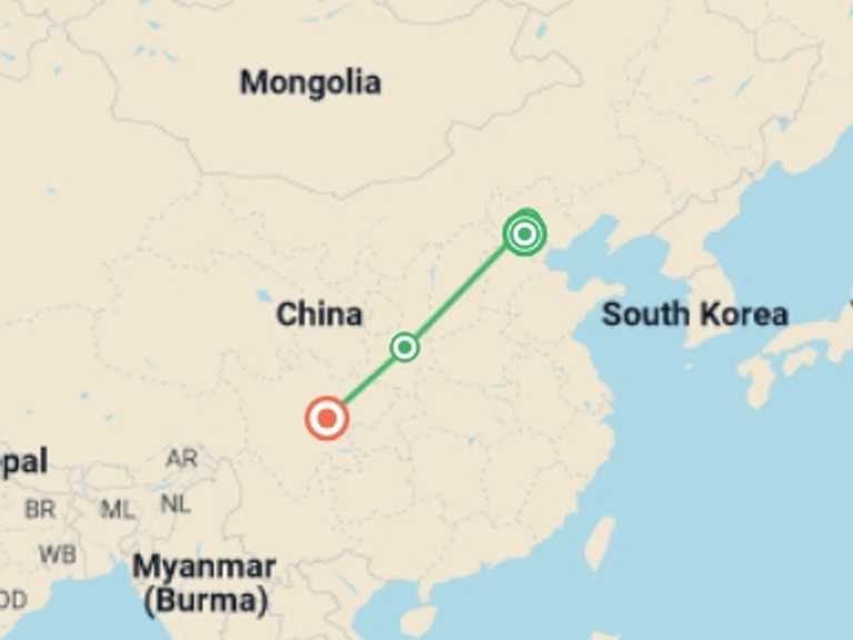 Map of China Tour with 4 destination visits for the trip: Ancient China