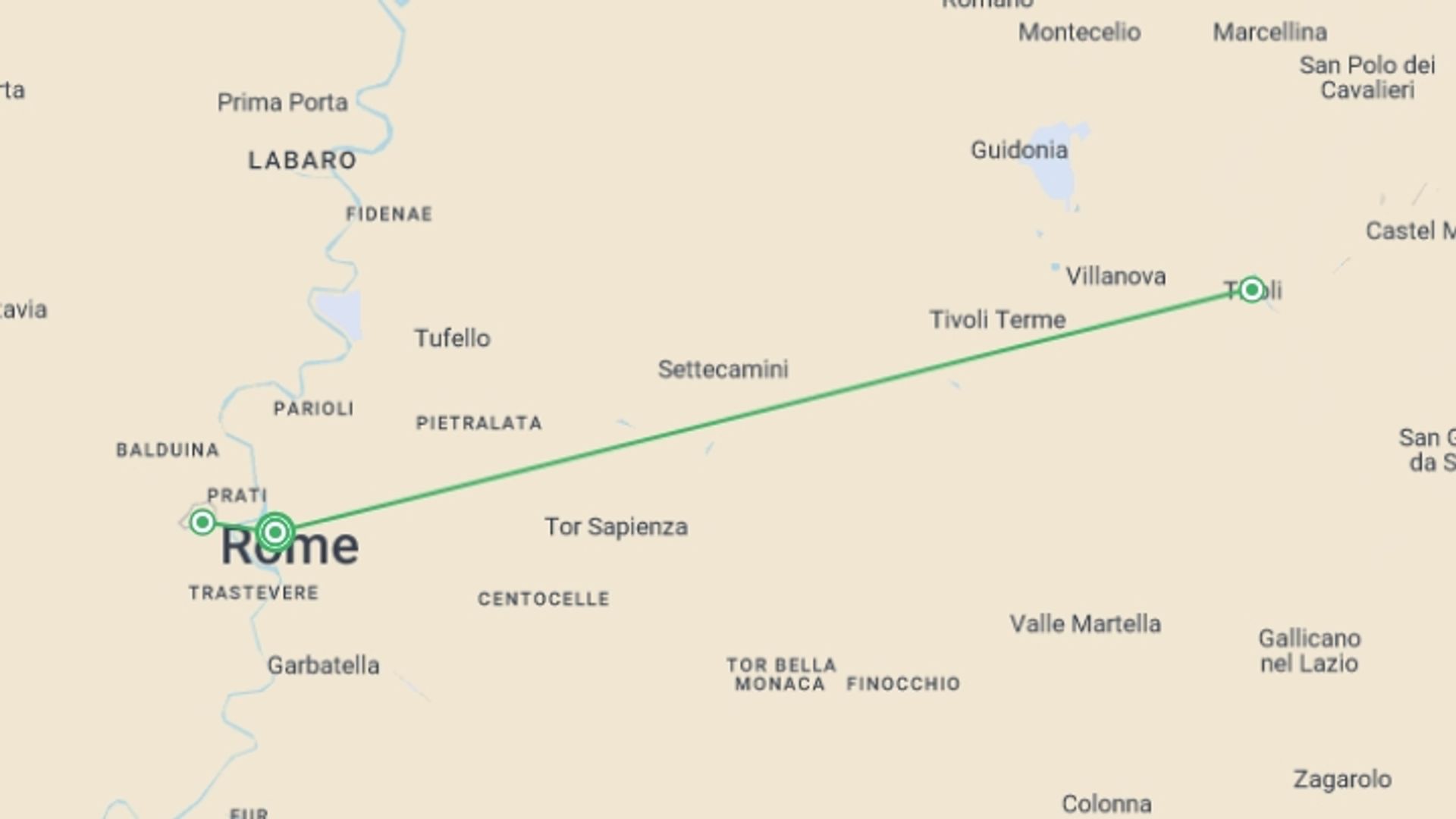 A map showing the tour itinerary for the trip: Gastronomic & Ancient Rome - 5 days, starting in Rome, Italy and ending in Rome, Italy going through 0 other destinations.